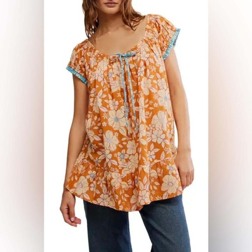 Free People Frankie Floral Tunic in Honey Ginger Combo